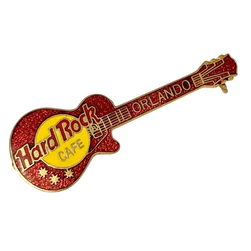 Hard Rock Cafe Orlando Guitar Pin Brooch Enamel Burgundy Red Yellow Souvenir
